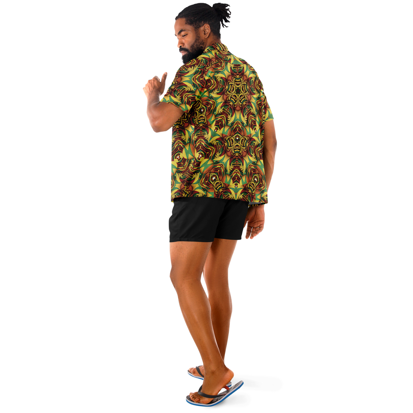 Men's Vibrant Geometric Pattern Spread Collar Short Sleeve Button-Down All Over Print Shirt