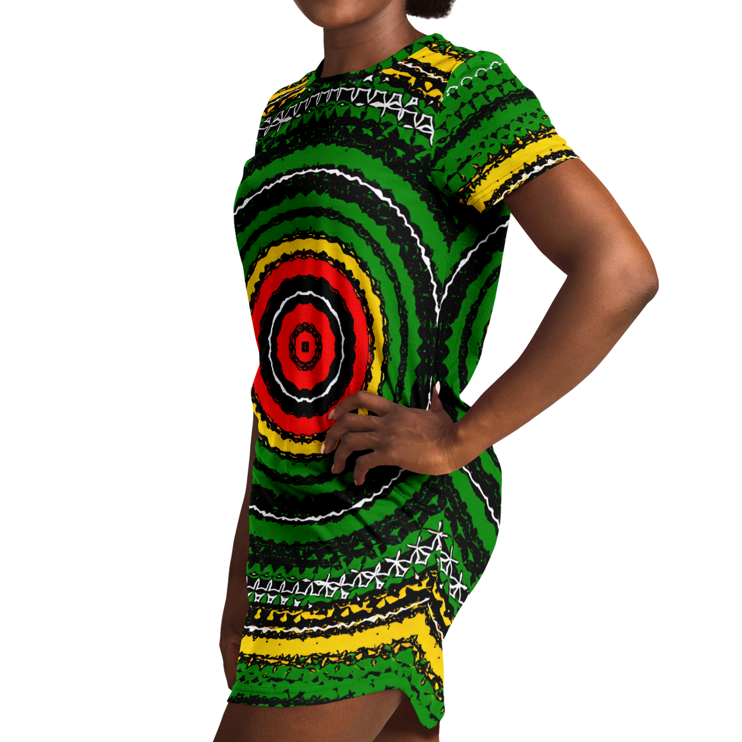 Women's Green Striped with Vibrant Accent Pattern All Over print T-Shirt Dress