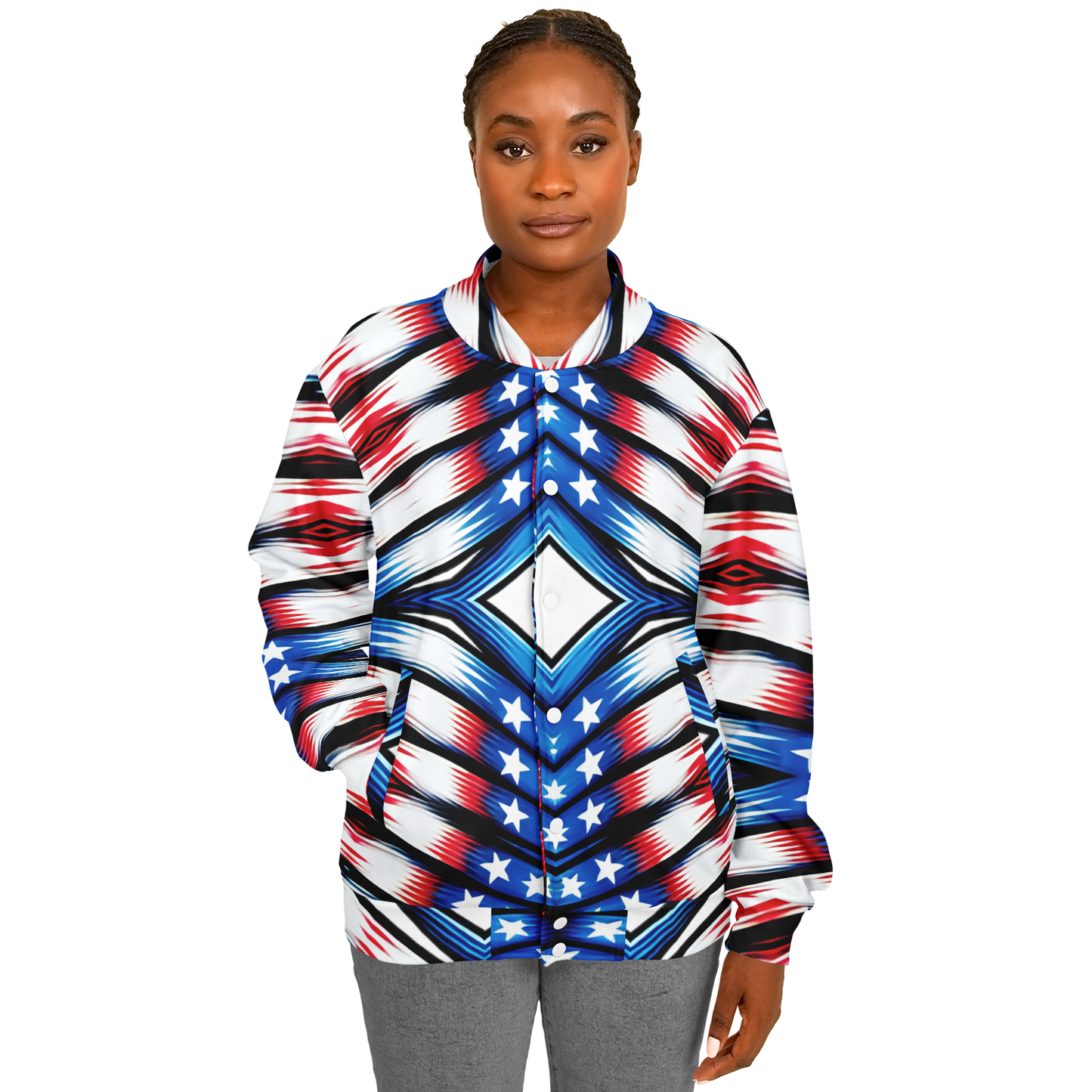 Women's American Flag Pattern All-Over Print Baseball Jacket