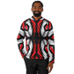 Men's Abstract Red, White & Black Pattern All-Over Print Long Sleeve Hooded Performance Shirt