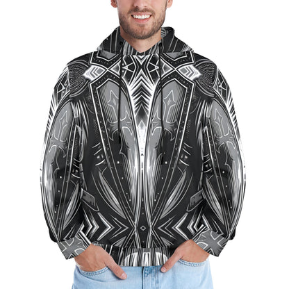 Men's Monochrome Kaleidoscope Pattern All-Over Print Men's All Over Print Hoodie.