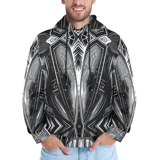 Men's Monochrome Kaleidoscope Pattern All-Over Print Men's All Over Print Hoodie.