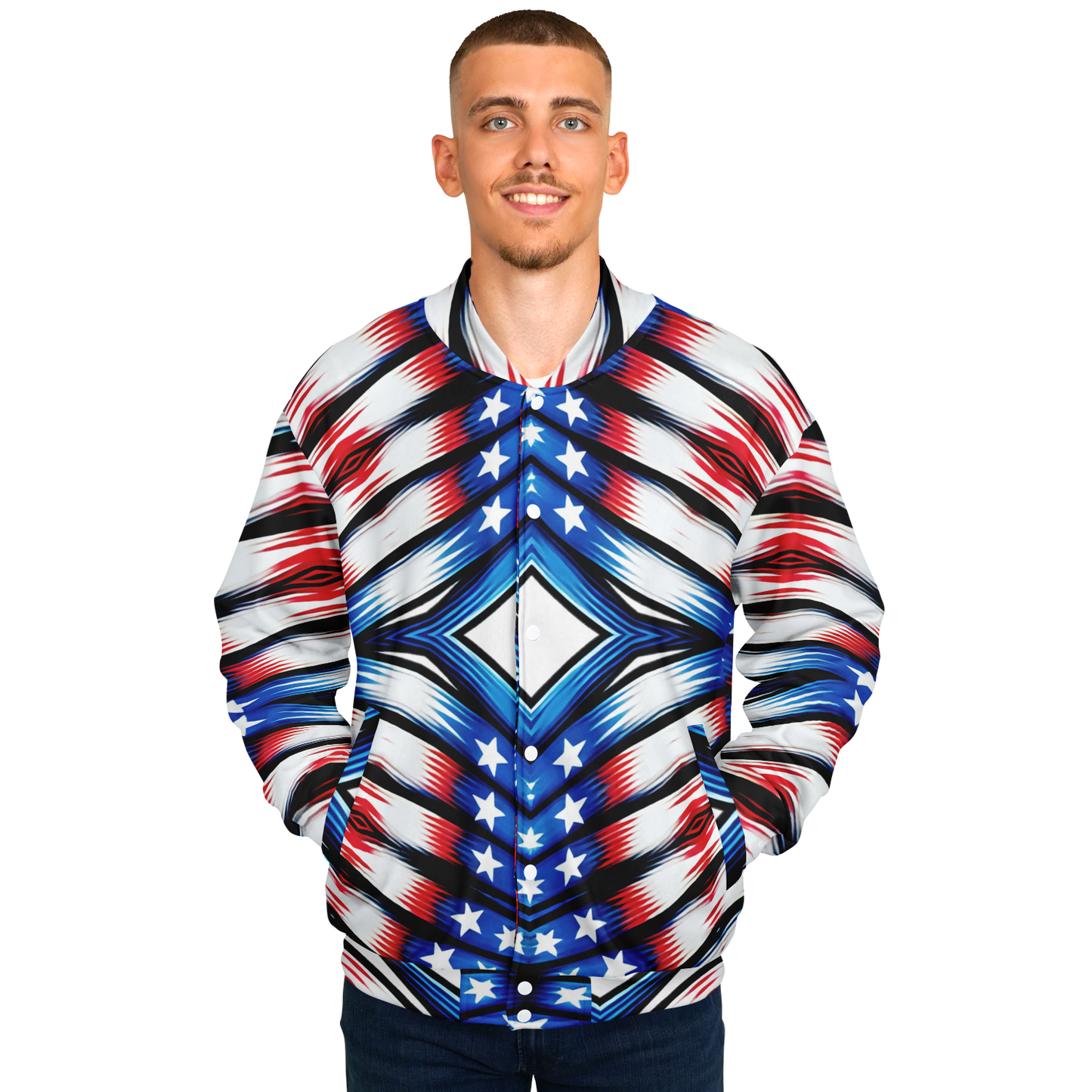 Men's American Flag Pattern All-Over Print Baseball Jacket