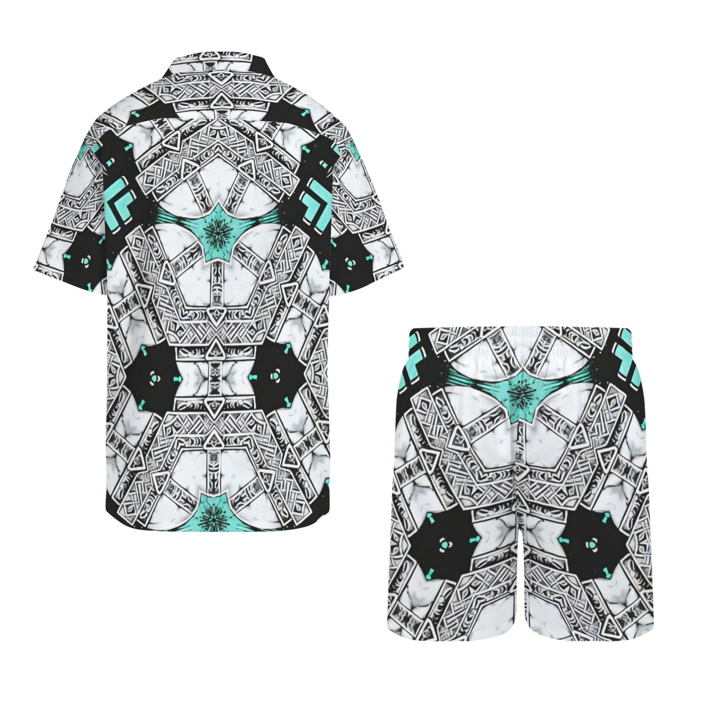 Men's Kaleidoscope Geometric Pattern All Over Print  Hawaiian Shirt & Shorts Set