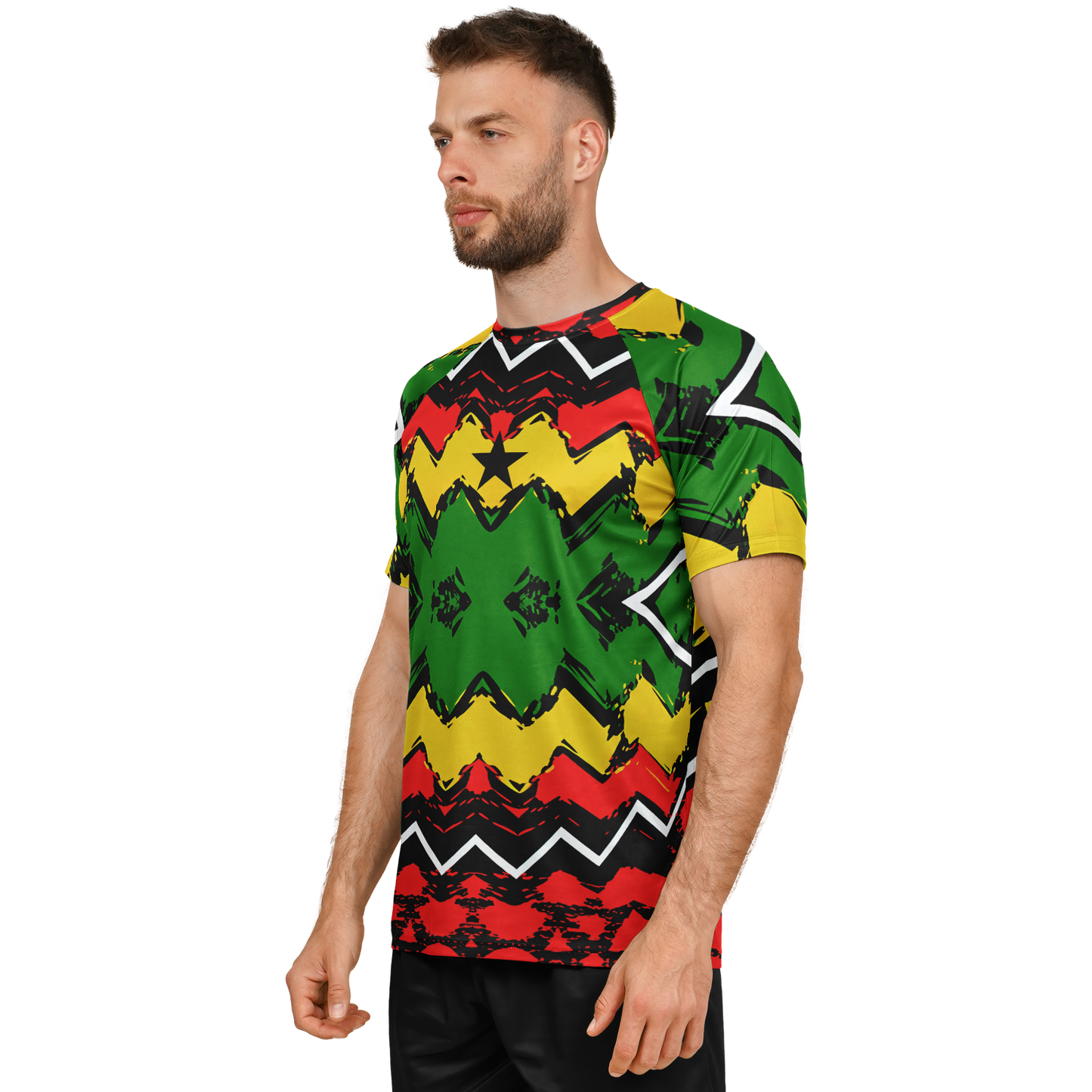 Men's Ghana Flag & Black Star Pattern All-Over Print Soccer Jersey