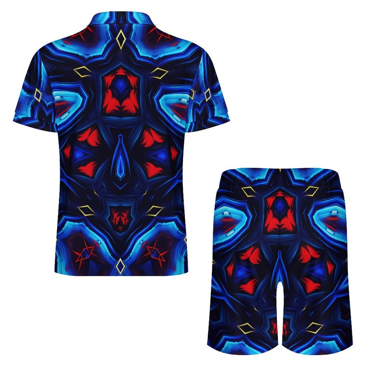 Men's Blue & Red Kaleidoscope Pattern Zip-Up Polo Set