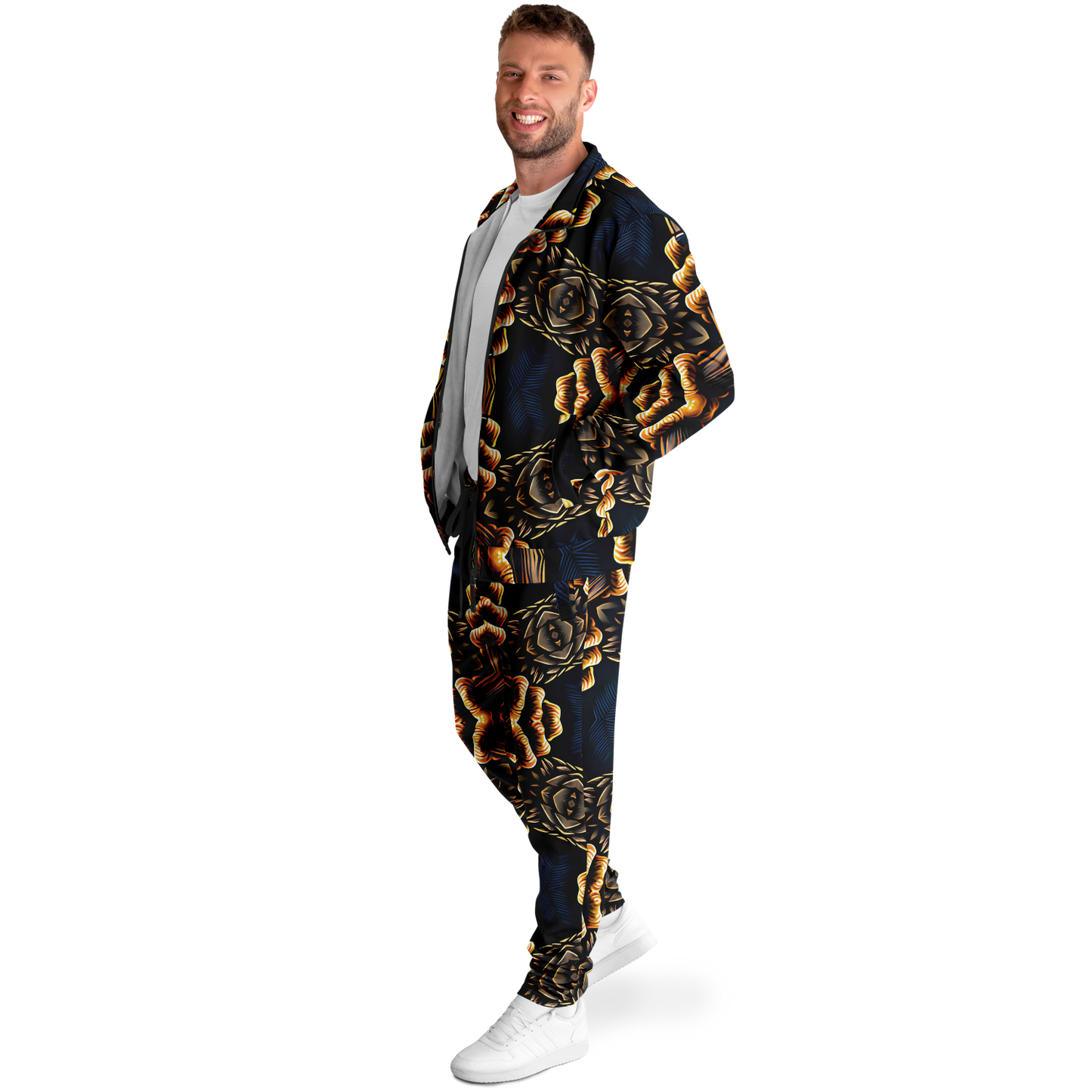 Men's Geometric Gold & Black Pattern Track Jacket and Pants
