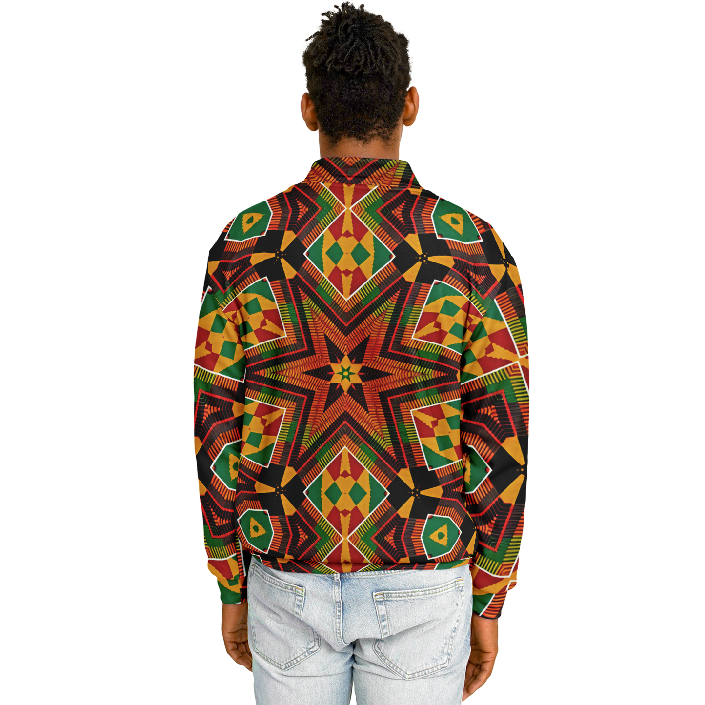 Men's African Kente Geometric Star Pattern All-Over Print Baseball Jacket