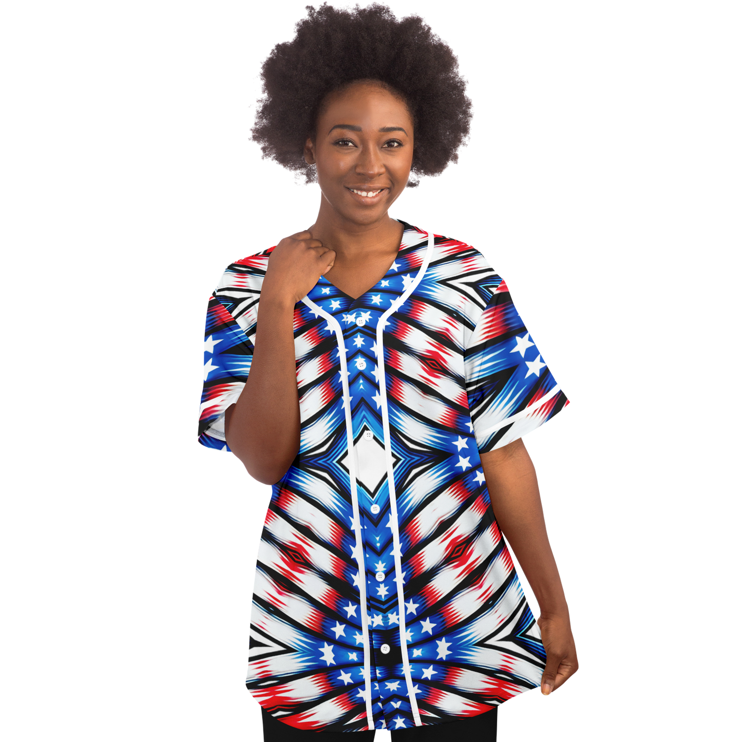 Women's American Flag Pattern All-Over Print Baseball Jersey