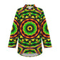 Women's Psychedelic Bold Reggae Colors All Over Print Long Sleeve Curved Hem Shirt