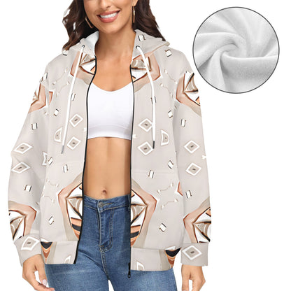 Women's Neutral Boho Graphic Pattern All-Over Print Fleece Full-Zip Hoodie