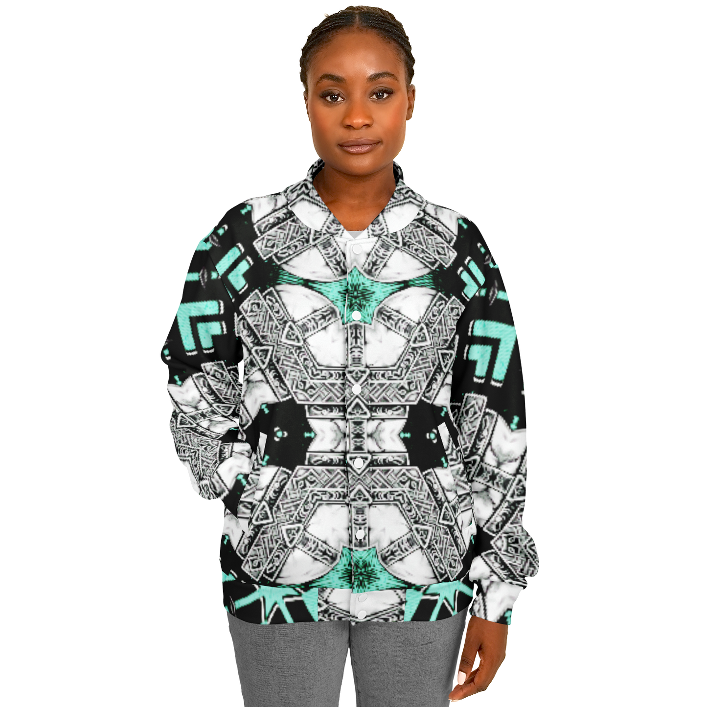 Women's Kaleidoscope Geometric Pattern All Over Print Baseball Jacket