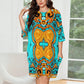 Women's Turquoise & Orange Geometric Pattern All Over Print Oversized T- Shirt Loungewear