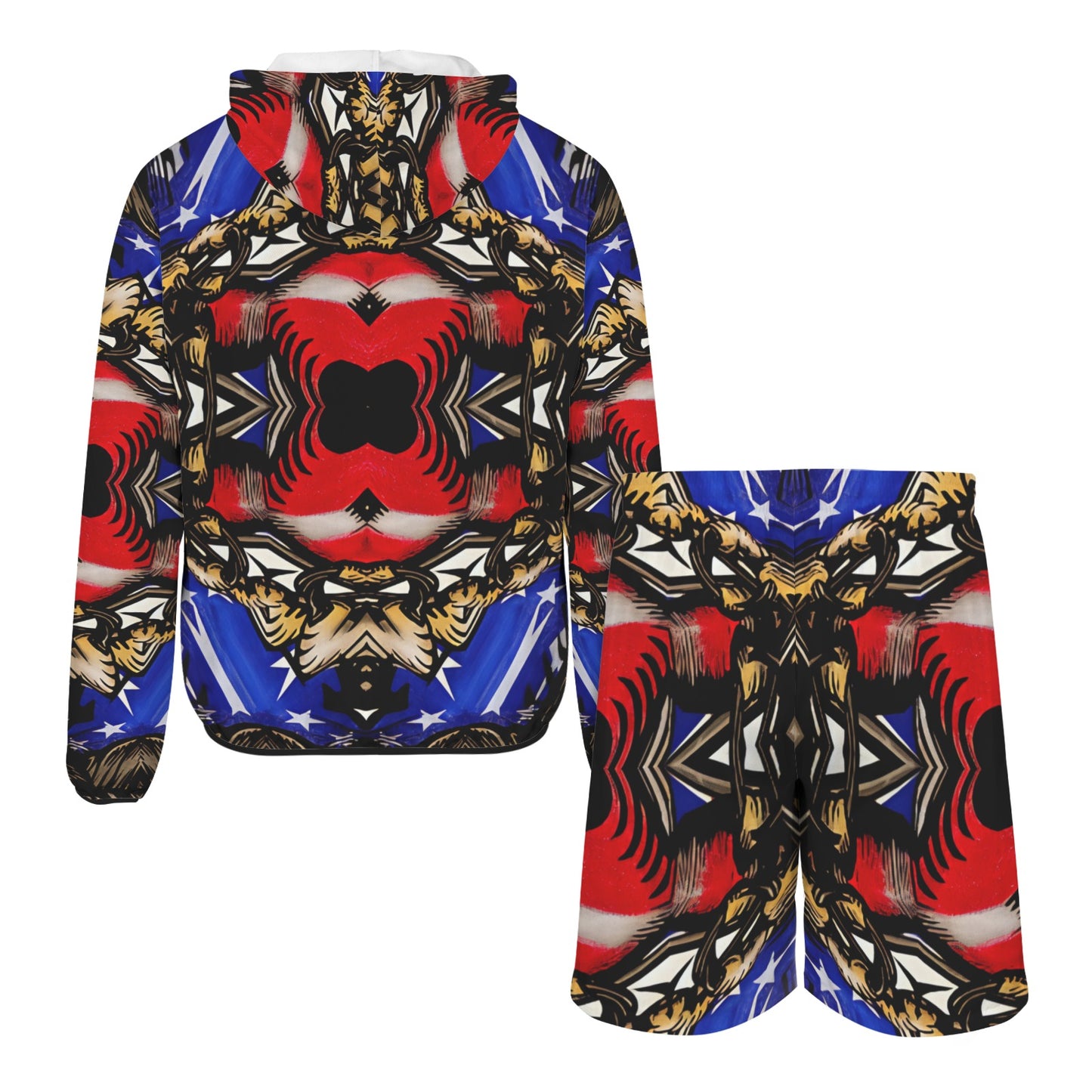 Men's Patriotic Kaleidoscope Pattern All-Over Print Lightweight Sun Hoodie & Shorts Set