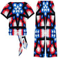 Women's Red White Blue & Black Geometric Pattern All-Over Print Side-Tie Short Sleeve Top & Wide-Leg Pants Set