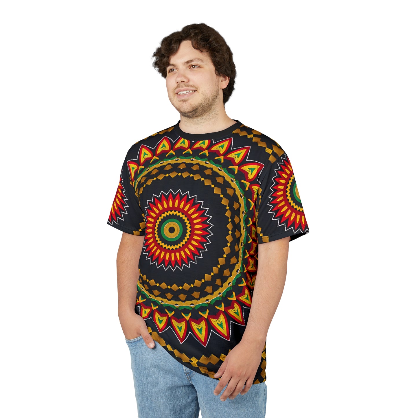 Men's Yellow Green Red Circular Pattern All-Over Print Tee