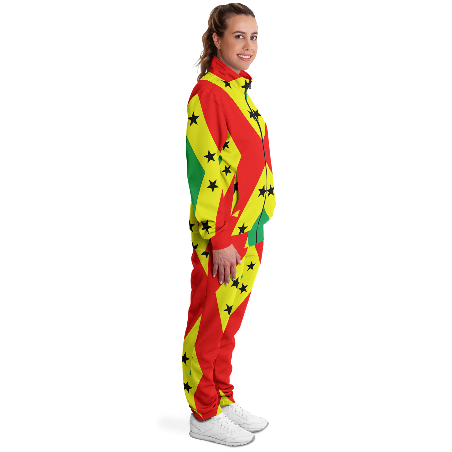 Women's Red Yellow Green Black Stars Pride Flag Track Jacket and Pants