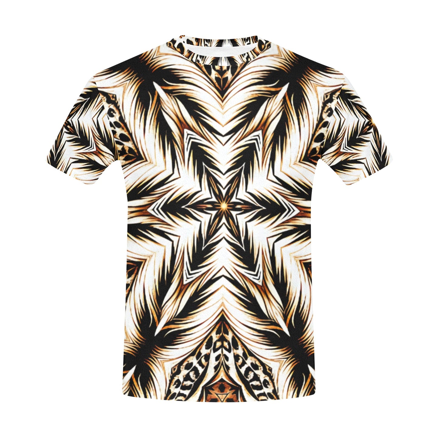 Men's Brown & Black Kaleidoscope Pattern Men's All Over Print Crew Neck T-Shirt