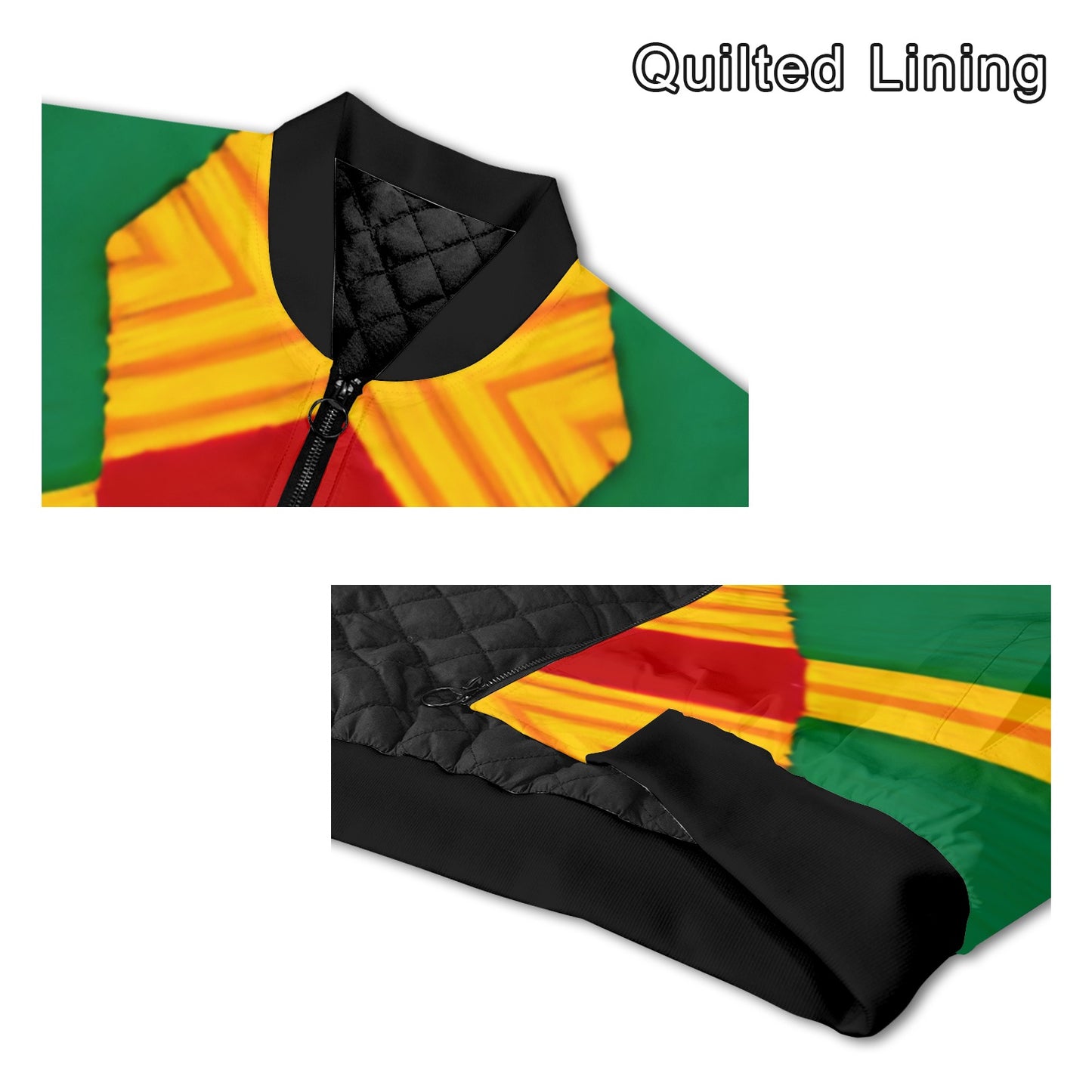 Men Bold Green, Red & Gold African Kente-Inspired Pattern All-Over Print Bomber Jacket