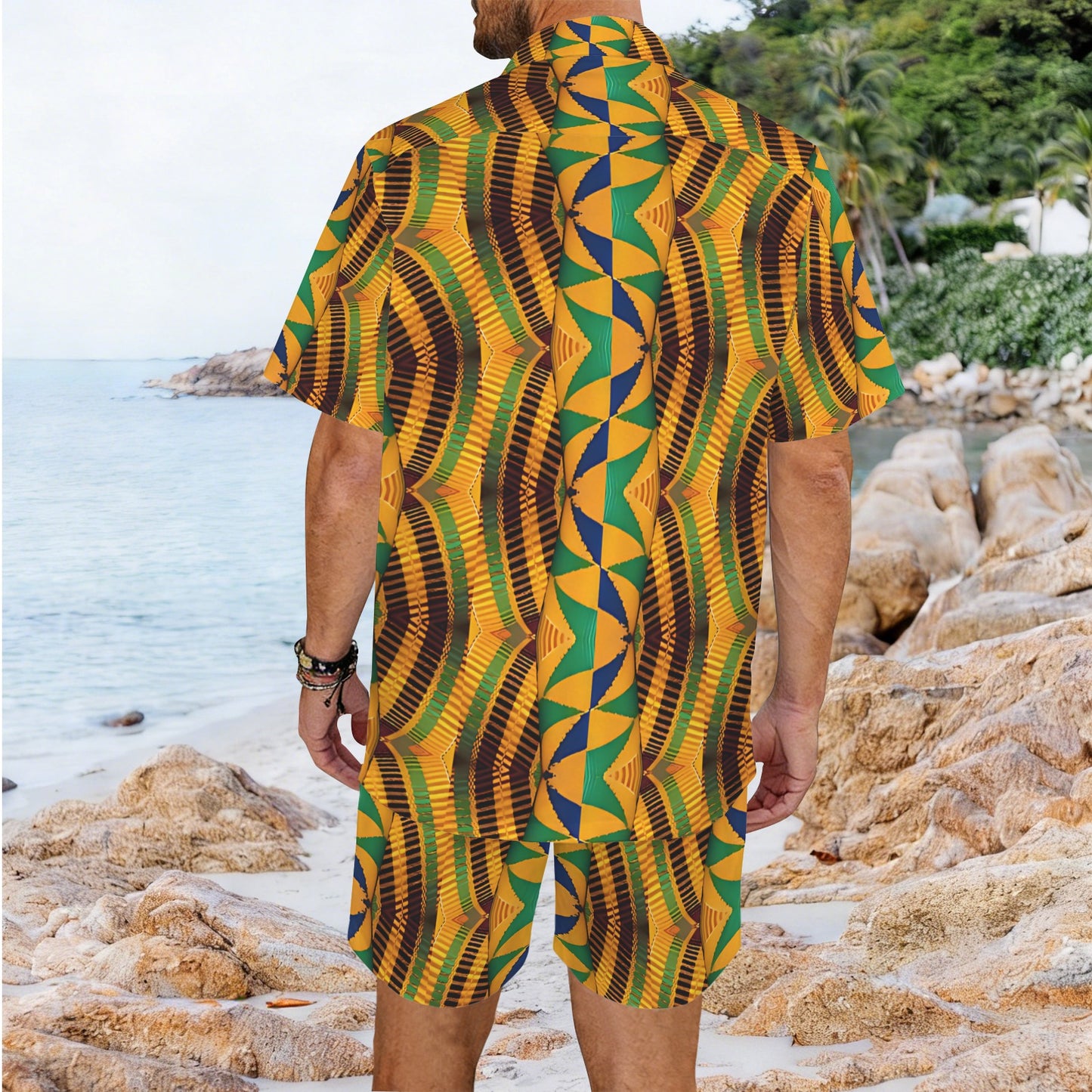Men's African Kente Kaleidoscope Pattern All-Over Print Hawaiian Shirt & Shorts Set