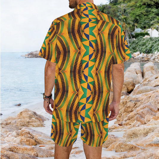 Men's African Kente Kaleidoscope Pattern All-Over Print Hawaiian Shirt & Shorts Set