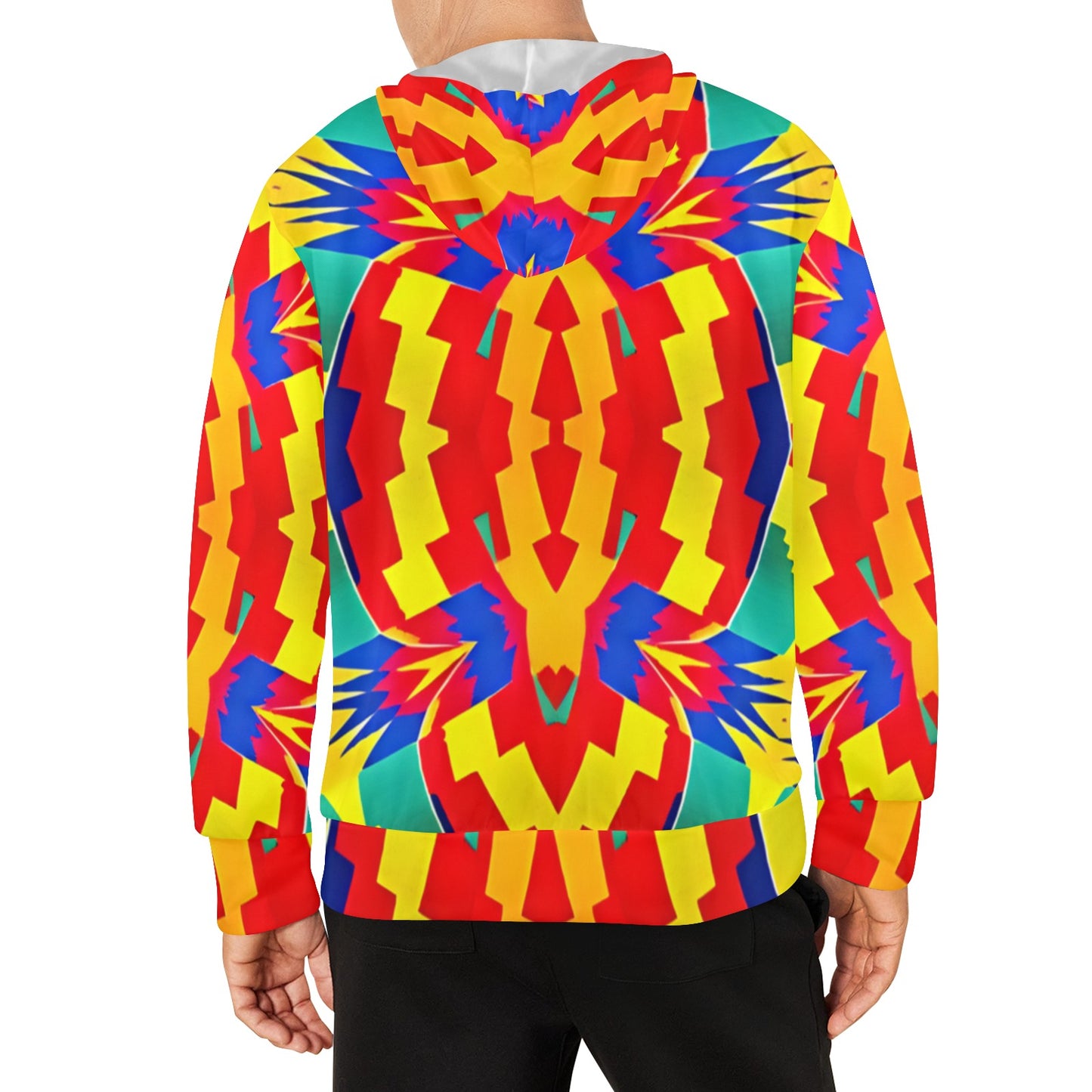Men's Bold Rainbow Kente-Inspired Geometric Pattern All Over Print Fleece Full-Zip Hoodie