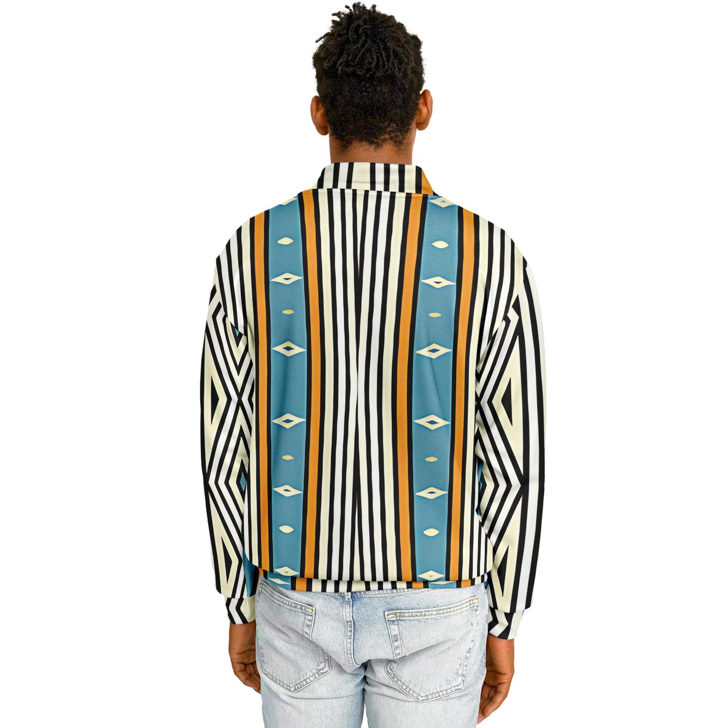 Men's Striped Retro Blue & Orange Patten Design All Over Print Baseball Jacket