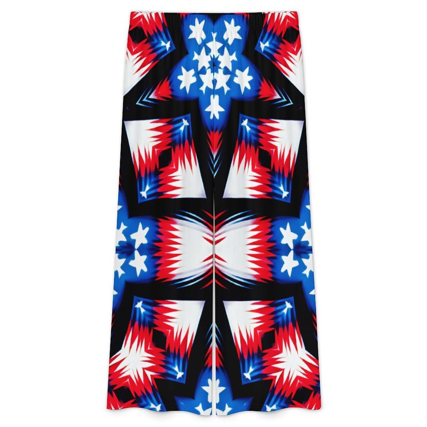 Women's Red White Blue & Black Geometric Pattern All-Over Print Side-Tie Short Sleeve Top & Wide-Leg Pants Set