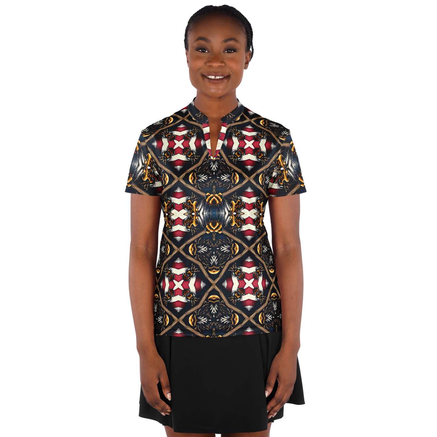 Women's Stand Up Collar Polyester Polo Shirt