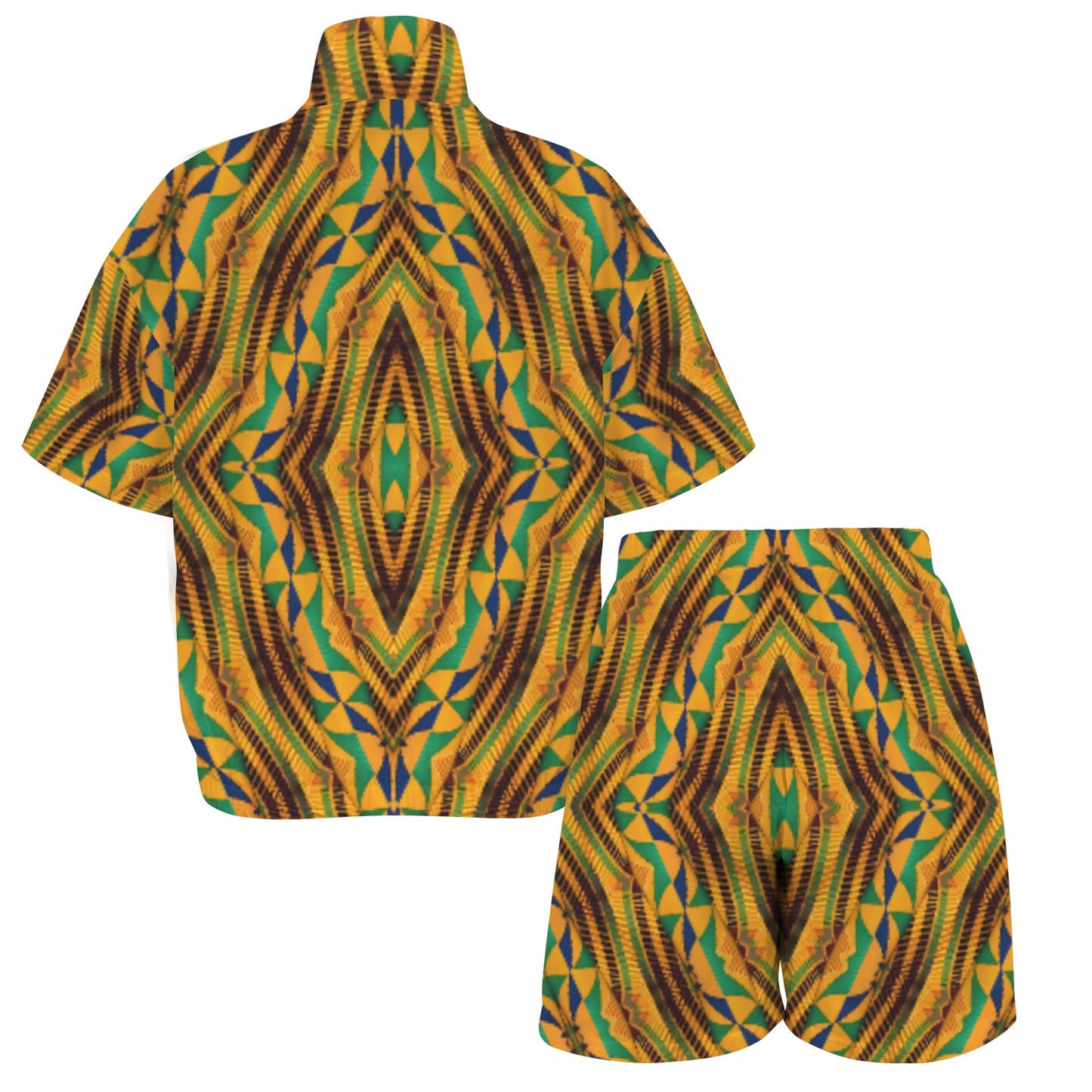 Women’s African Kente Geometric Pattern All-Over Print Windbreaker Short Set