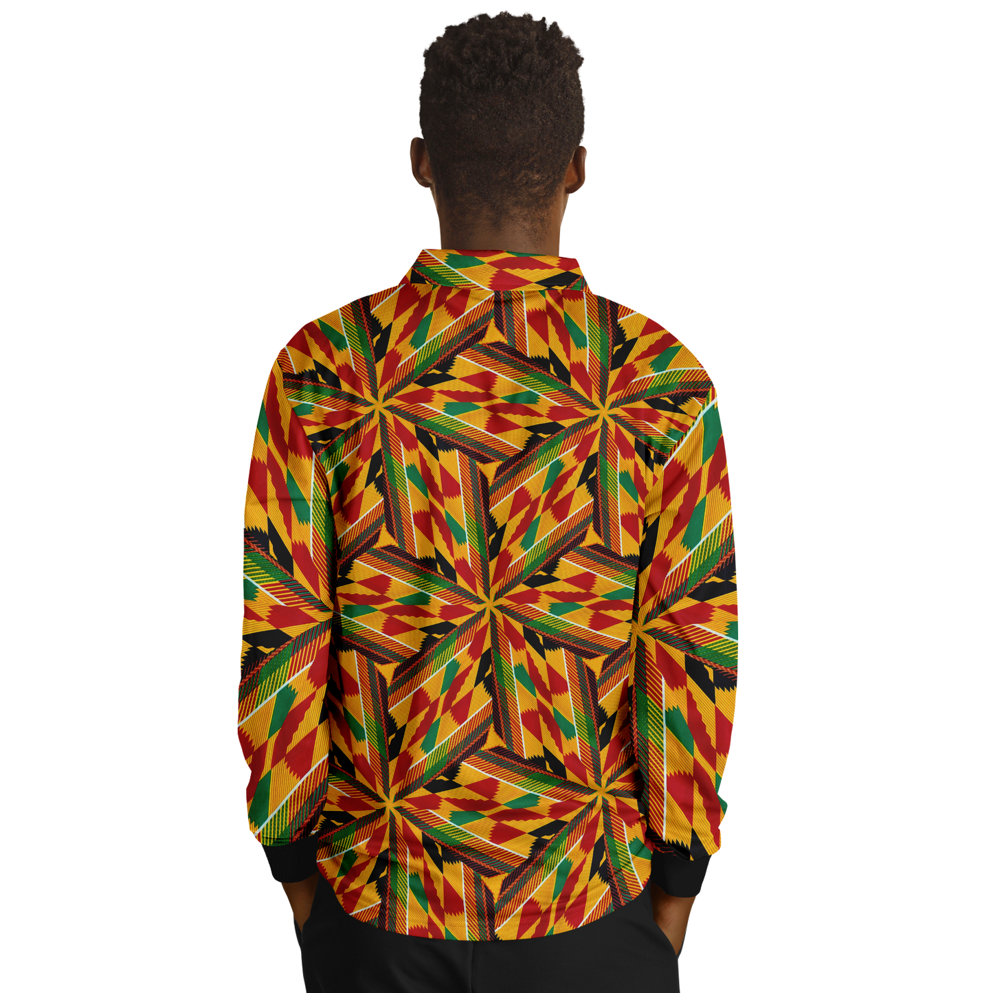 Men’s Vibrant African Kente-Inspired Pattern All-Over Print  Long Sleeve Polo Shirt
