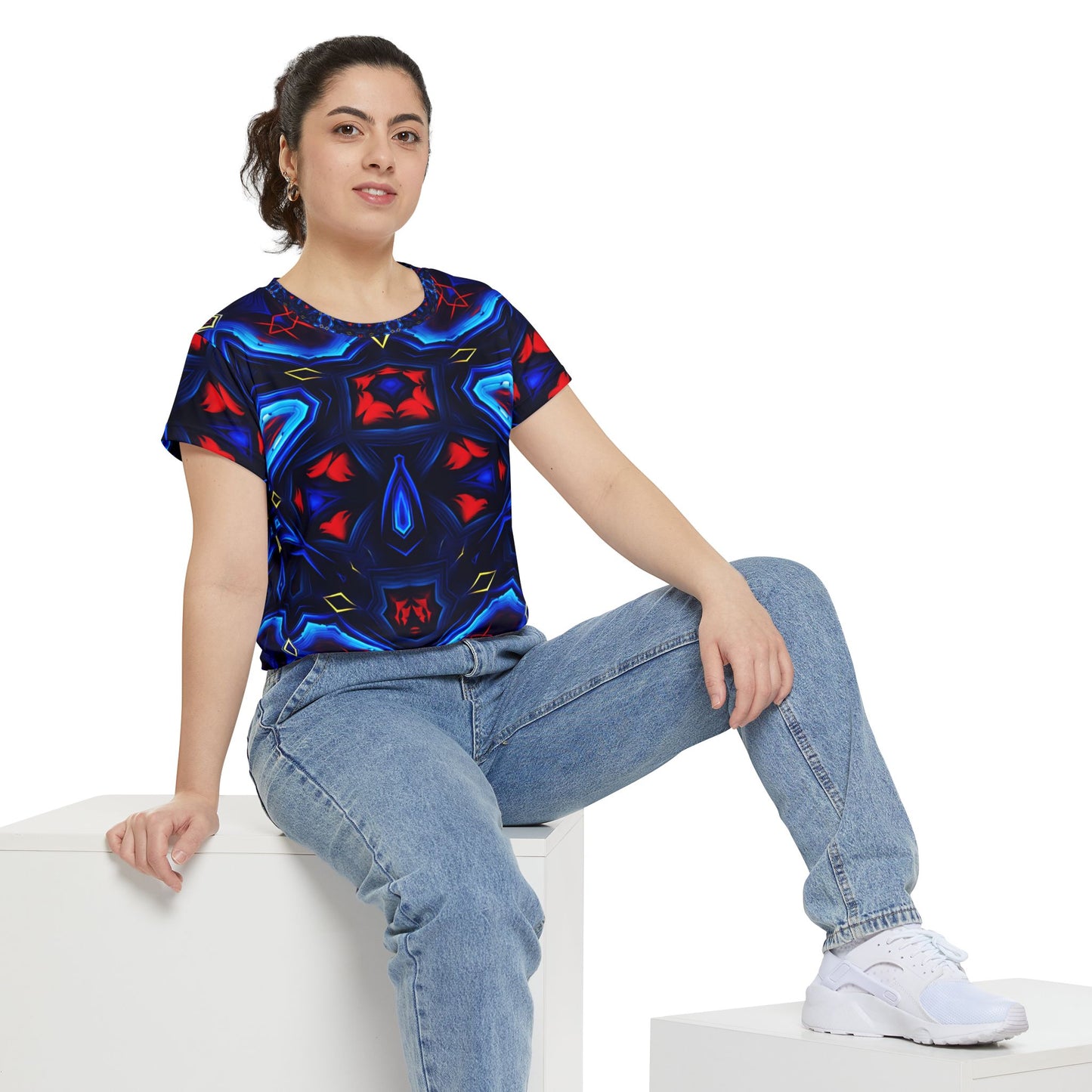 Women's Kaleidoscope Neon Floral All-Over Print Unisex Cut & Sew Tee