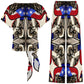 Women's Patriotic Stars & Cross Kaleidoscope Pattern All-Over Print Side-Tie Short Sleeve Top & Wide-Leg Pants Set