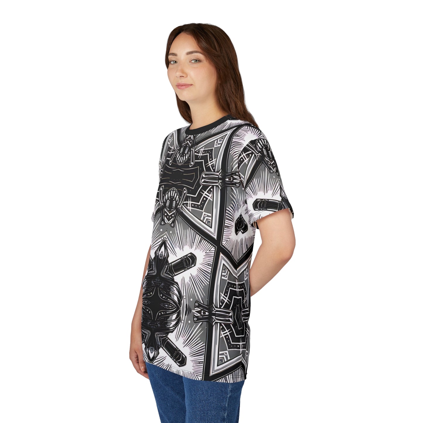 Women' Monochrome Gothic Kaleidoscope Pattern All Over Print Tee