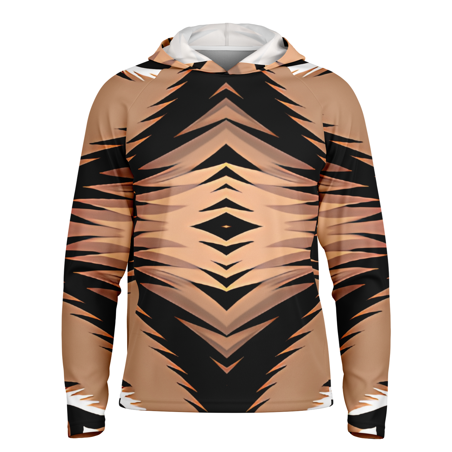 Men’s Bold Tiger Stripe Animal Pattern All Over Print  Long Sleeve Hooded Performance Shirt