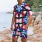 Men's Red White Blue & Black Geometric Pattern All-Over Print Hawaiian Shirt & Shorts Set