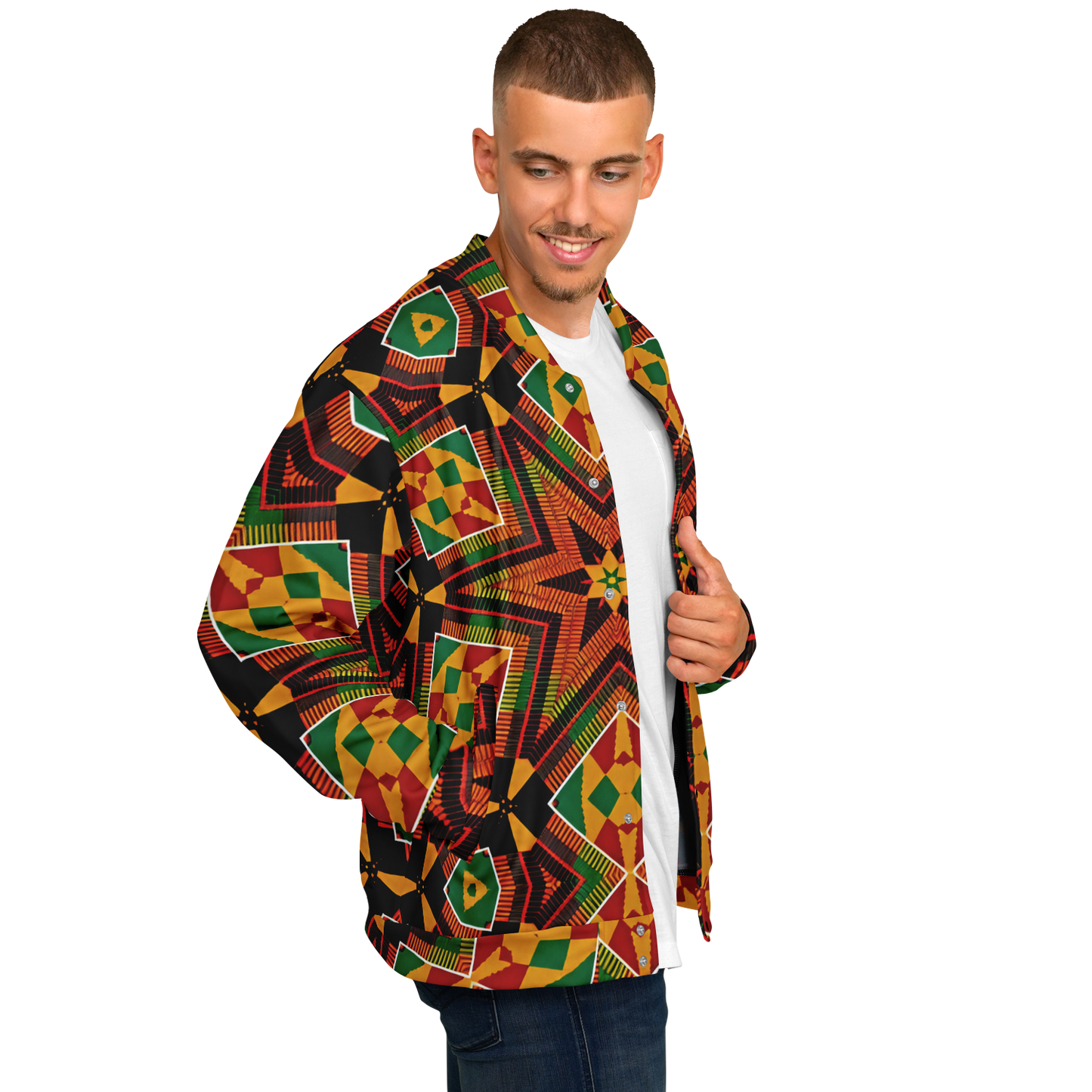 Men's African Kente Geometric Star Pattern All-Over Print Baseball Jacket