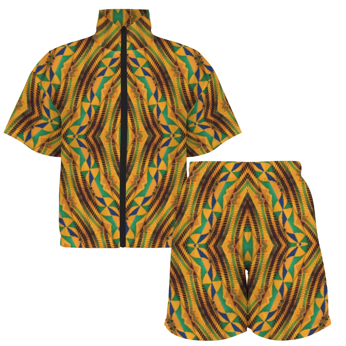 Women’s African Kente Geometric Pattern All-Over Print Windbreaker Short Set