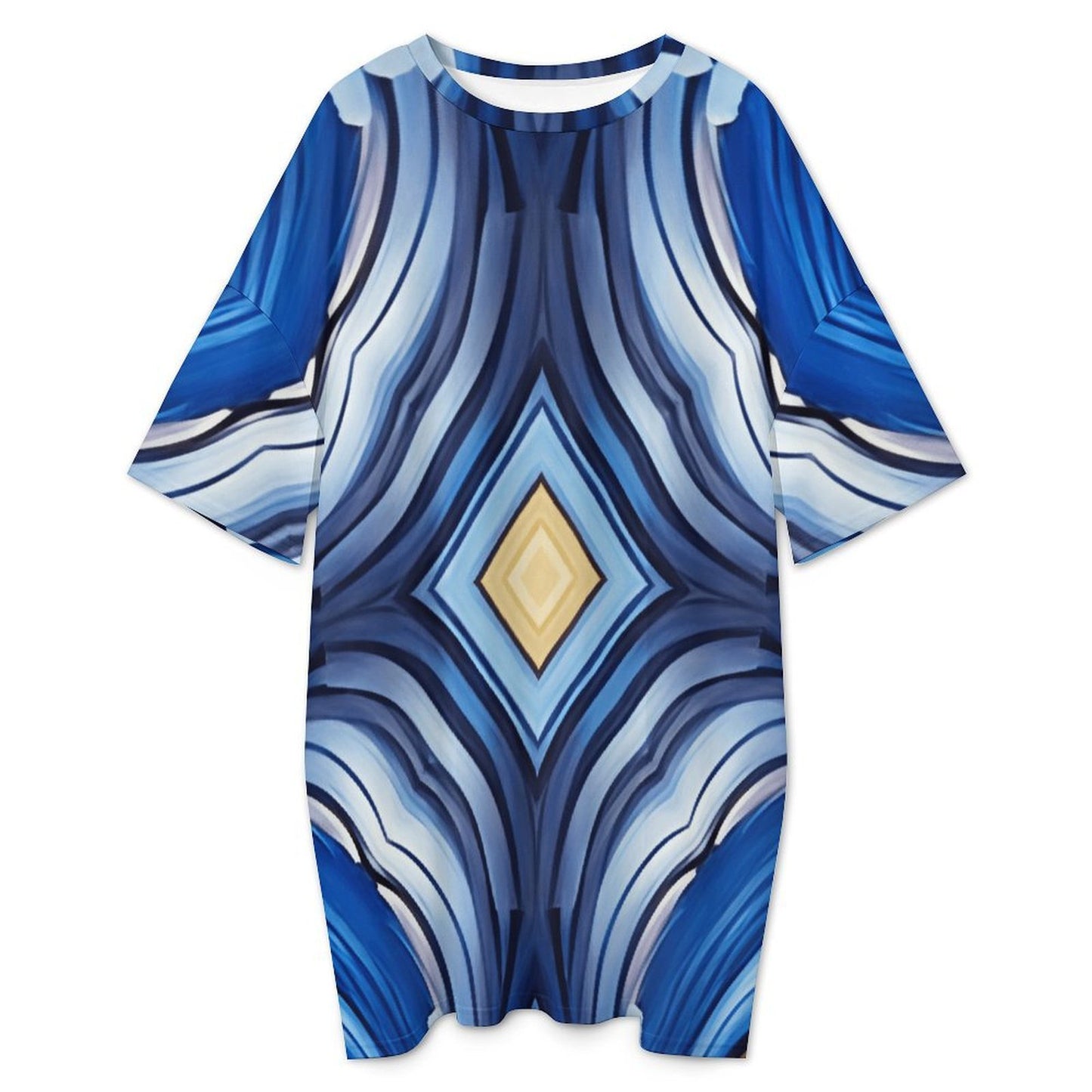 Women's Blue Wave Pattern All Over Print Oversized T- Shirt Loungewear