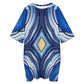 Women's Blue Wave Pattern All Over Print Oversized T- Shirt Loungewear