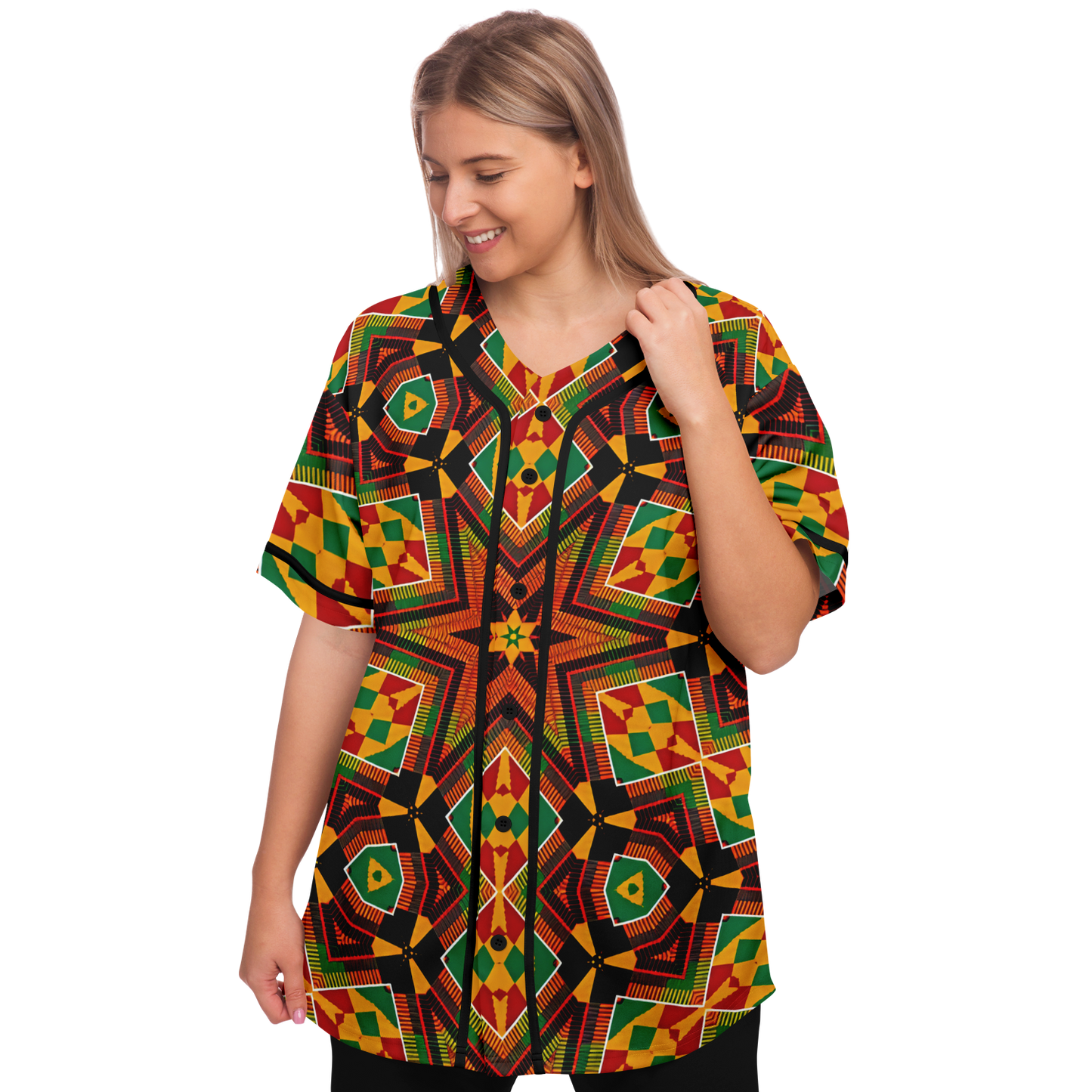 Women's African Kente Geometric Star Pattern All-Over Print Baseball Jersey