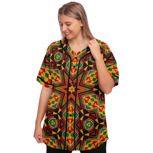 Women's African Kente Geometric Star Pattern All-Over Print Baseball Jersey
