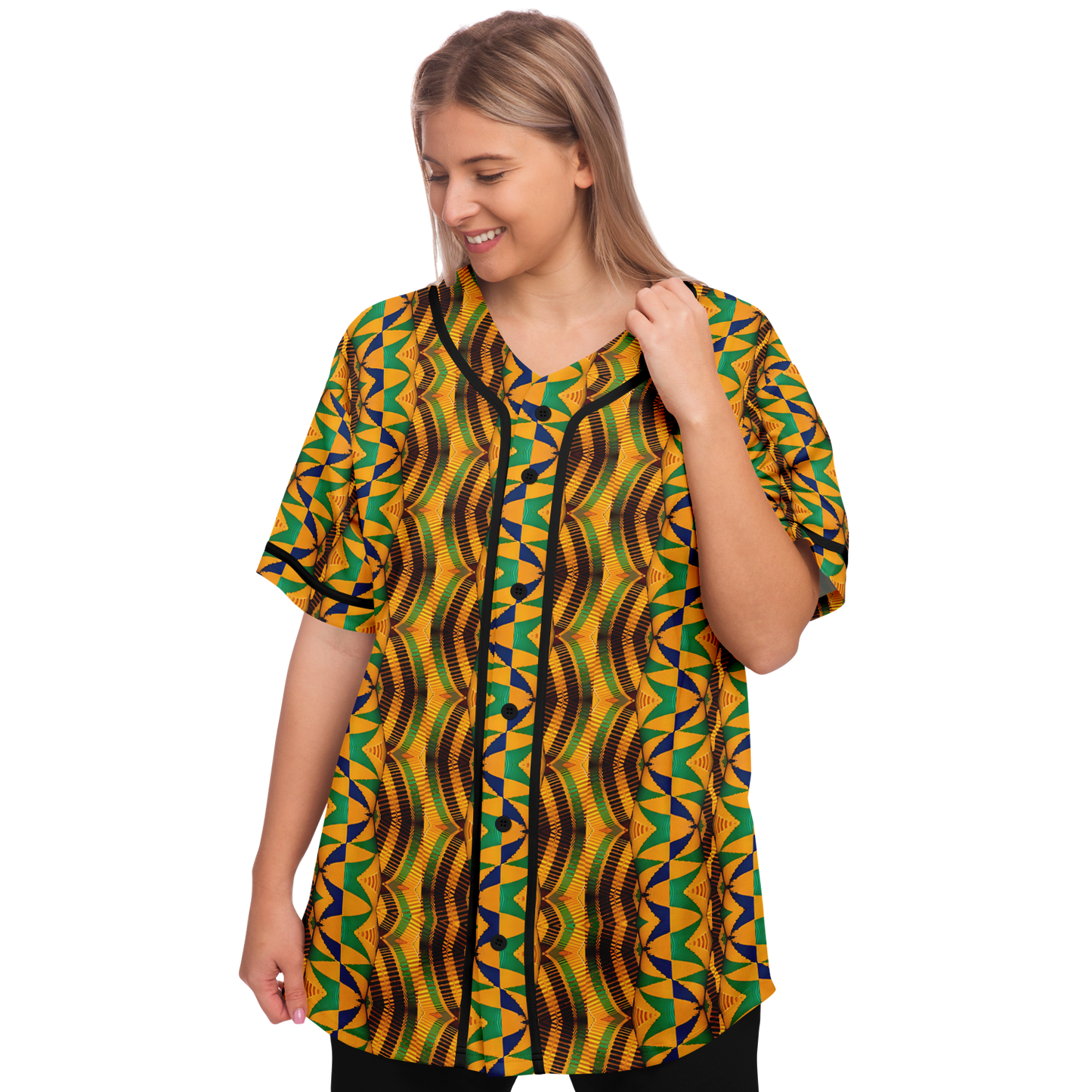Women's African Kente Geometric Pattern All-Over Print Baseball Jersey