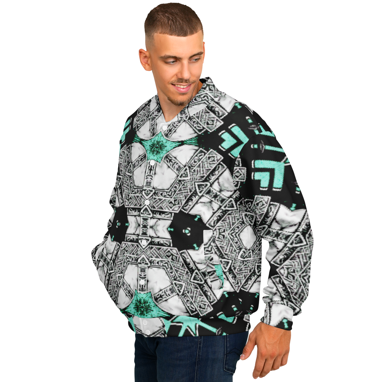 Men's Kaleidoscope Geometric Pattern Design All Over Print Baseball Jacket