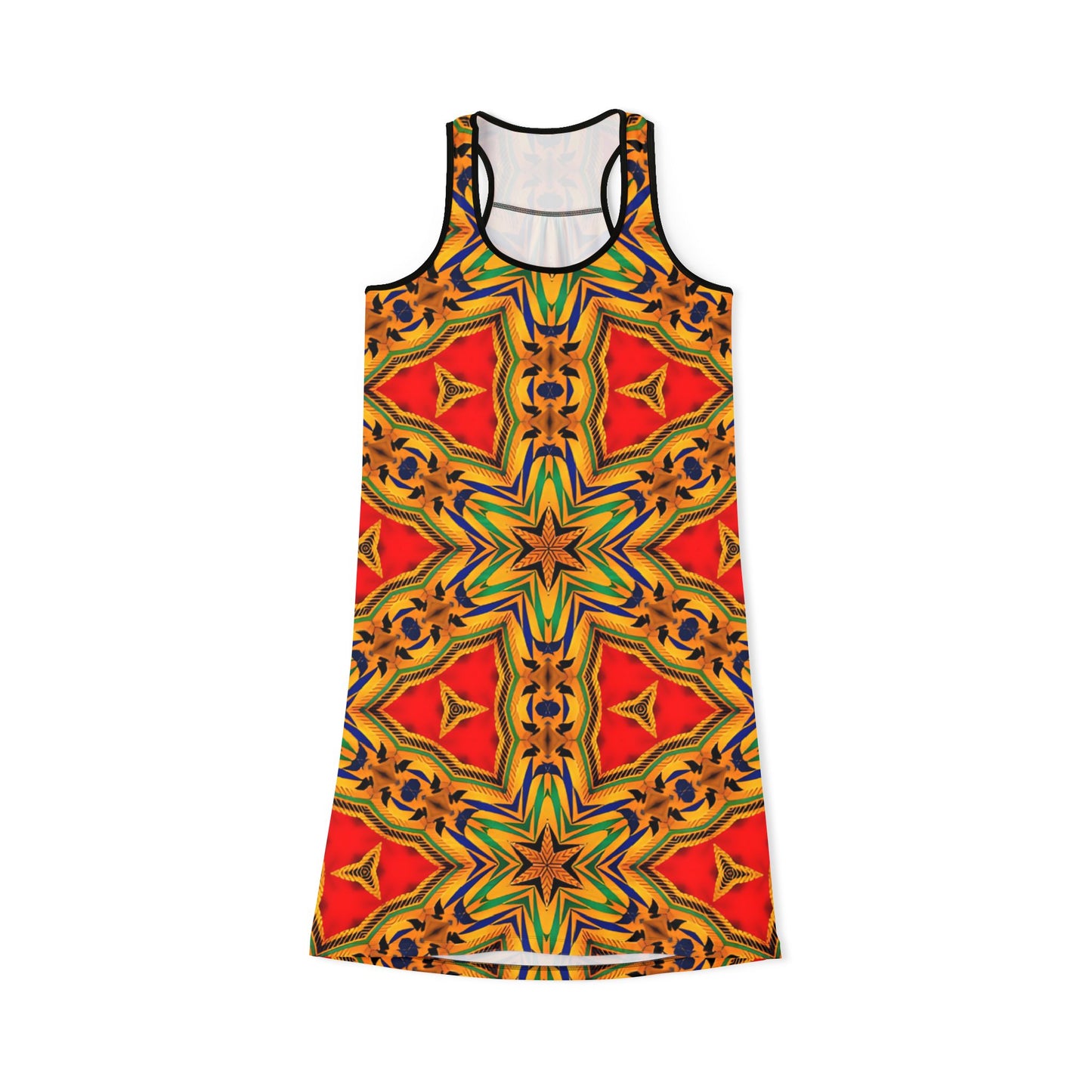 Women's Vibrant Red & Gold Racer back All-Over Print Dress