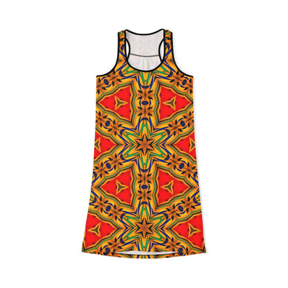 Women's Vibrant Red & Gold Racer back All-Over Print Dress