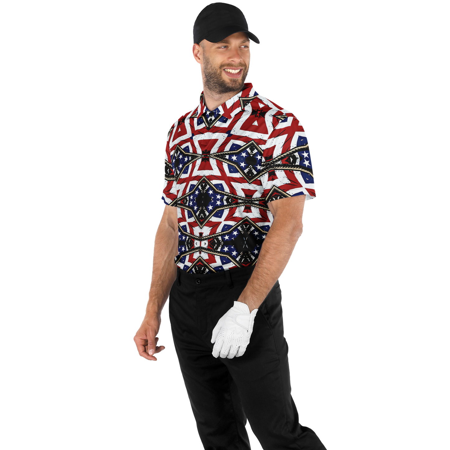 Men's Patriotic Star Kaleidoscope Pattern All-Over Print Polo Shirt