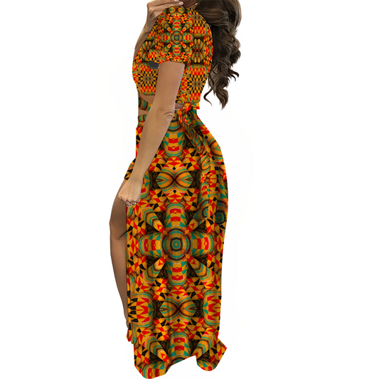 Women's Two Piece Outfit V-Neck Top and Long Skirt Set