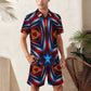 Men's Patriotic Red White Blue Geometric Zip-Up Polo Set