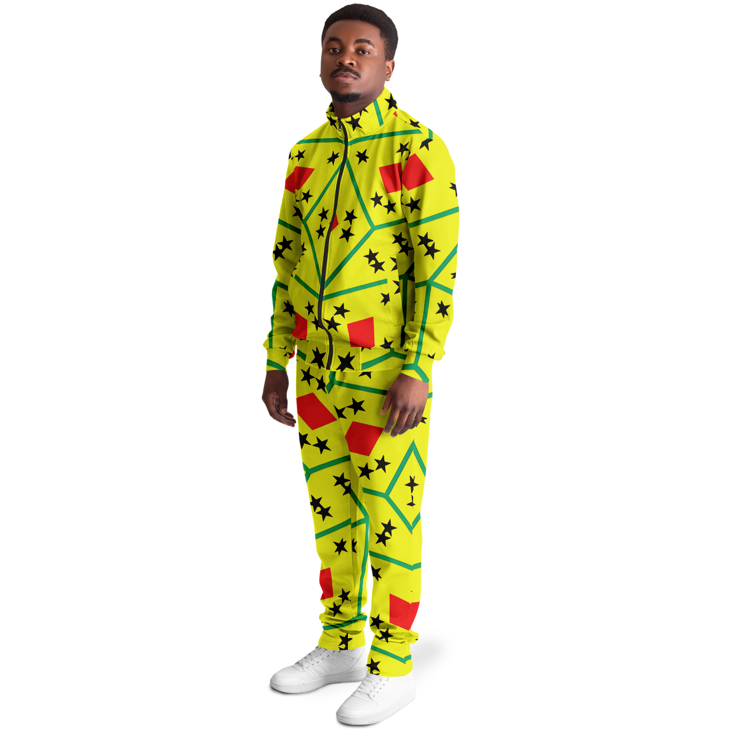 Men's Red Yellow Green Black Stars Track Jacket and Pants